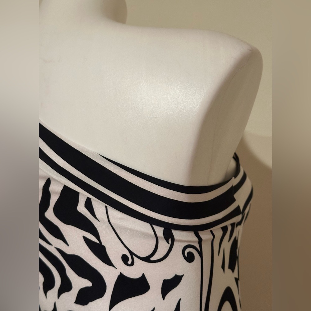 ANALILI Black White Abstract Floral One Shoulder Neck Line Body Con Dress Sz S - Picture 7 of 15